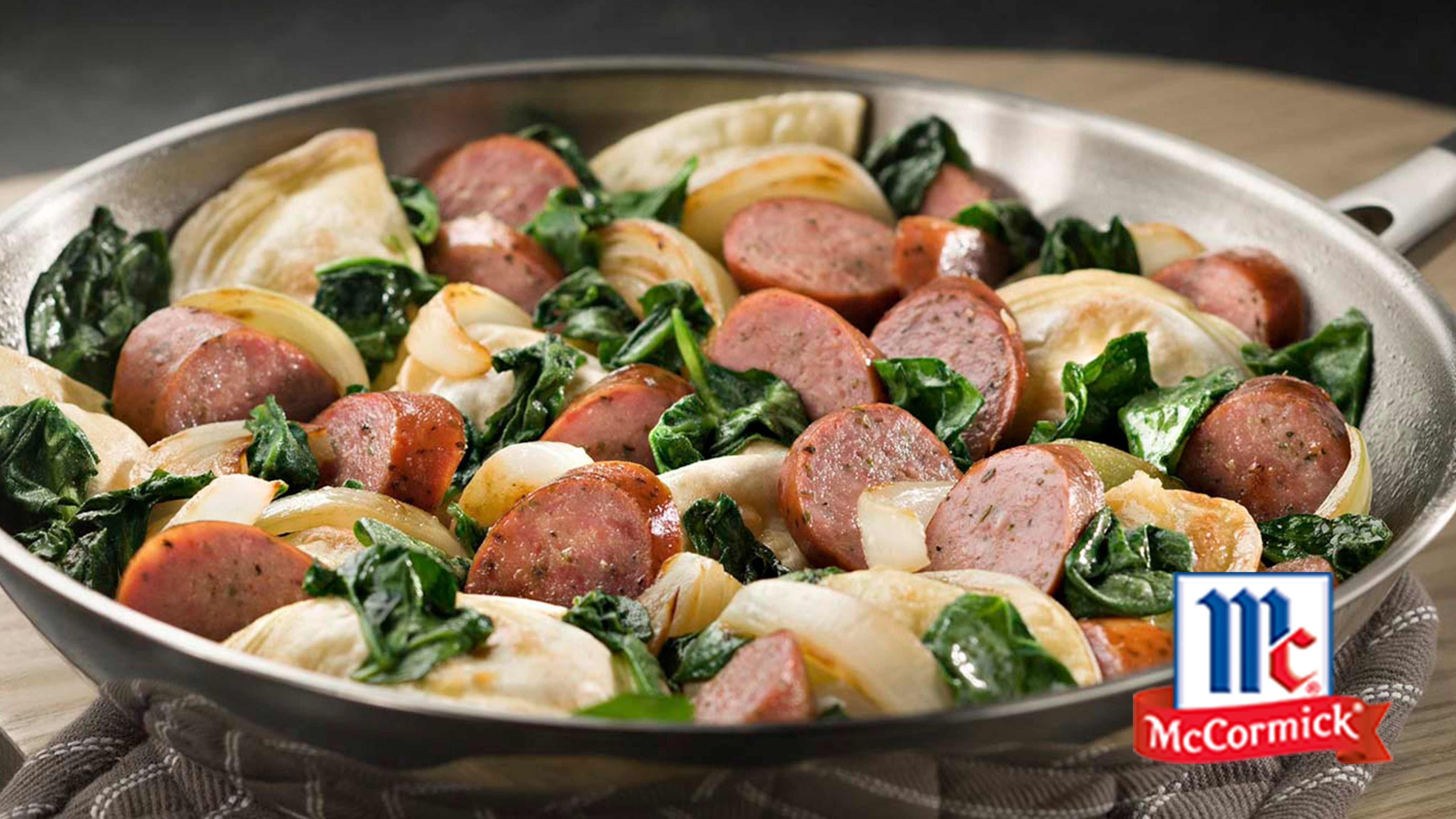 Image for Recipe Grilled Sausage with Pierogi