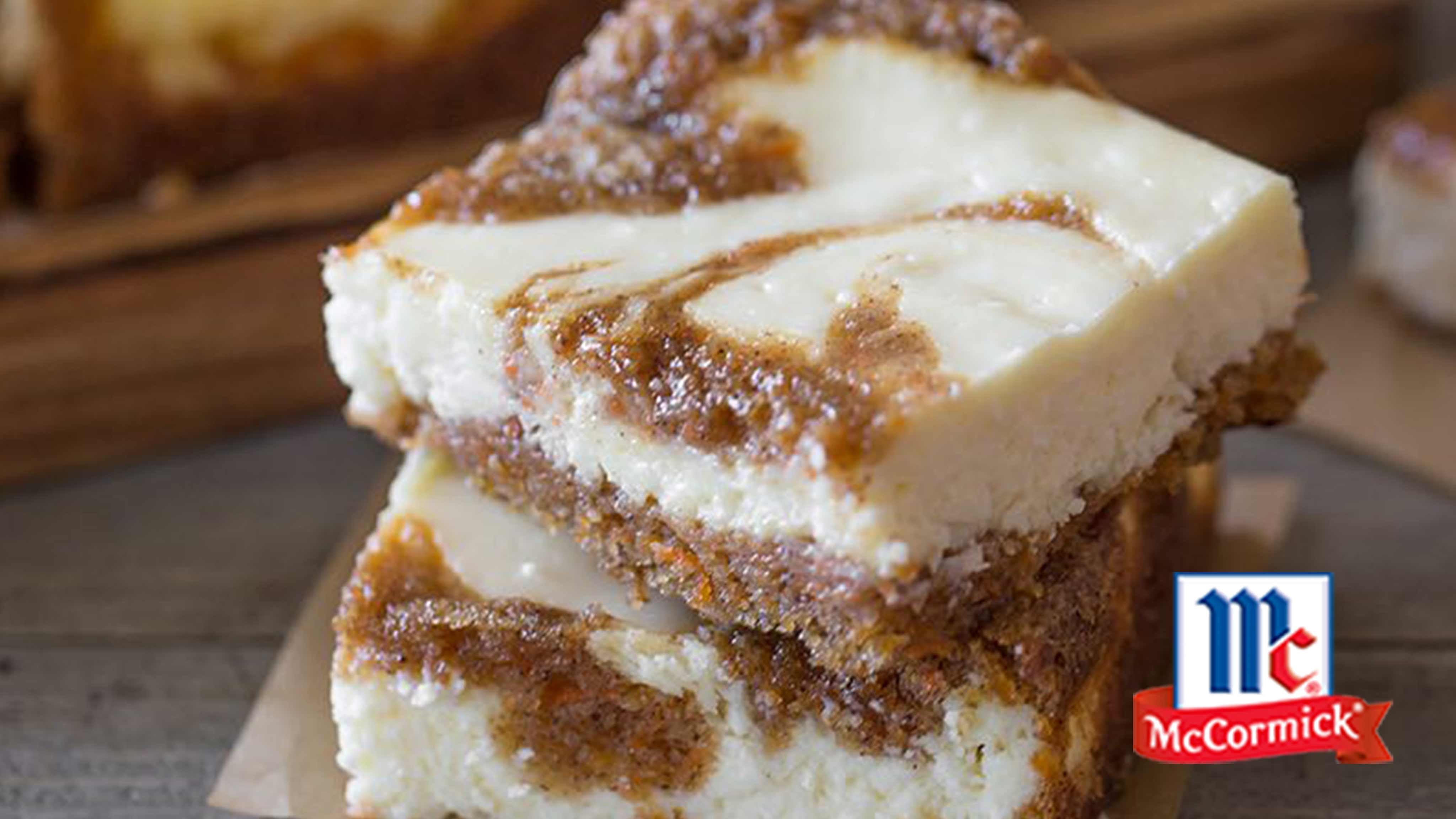 Image for Recipe Carrot Cake Swirled Cheesecake Bars Recipe