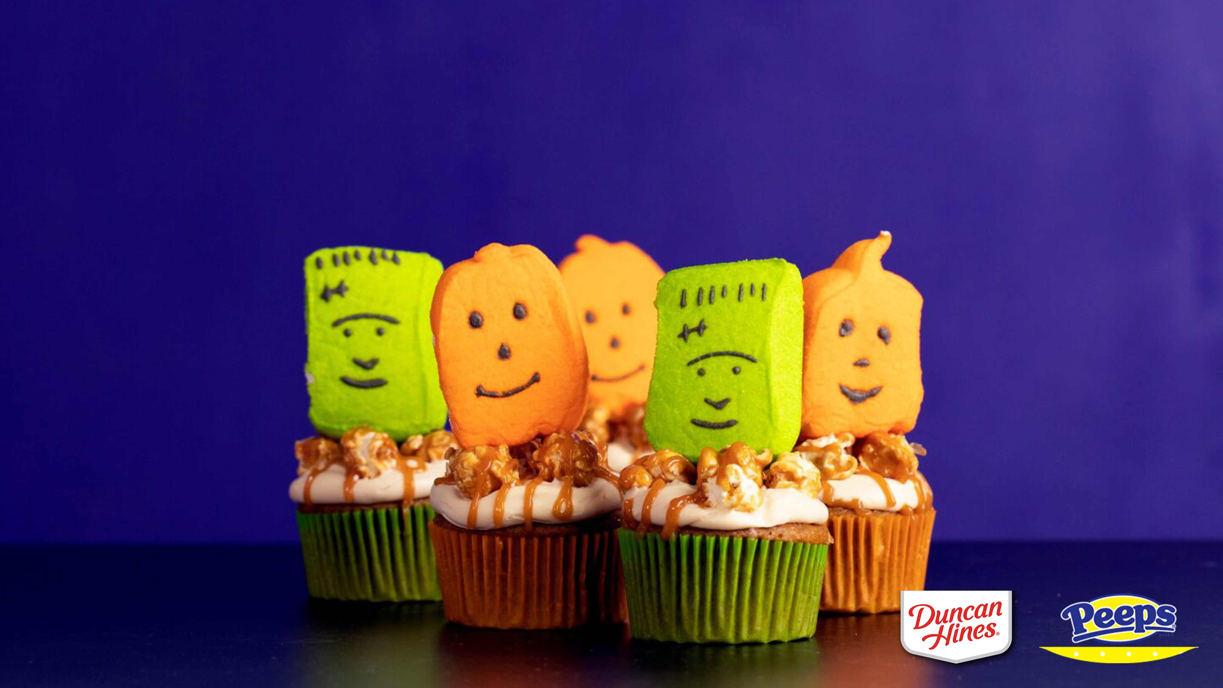 Image for Recipe PEEPS Pumpkin Caramel Corn Cupcakes