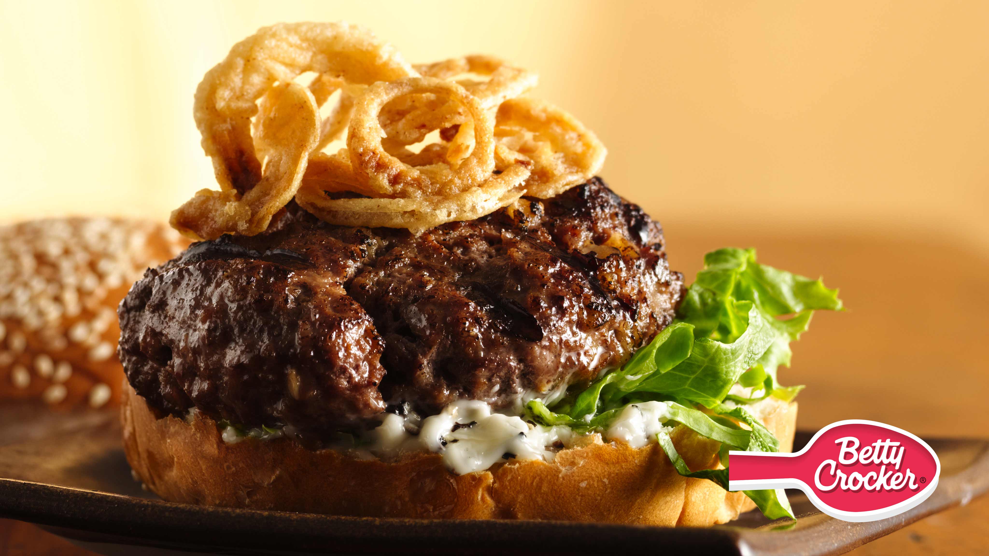 Image for Recipe Steak Burgers with Black Pepper Mayo and Crispy Onions