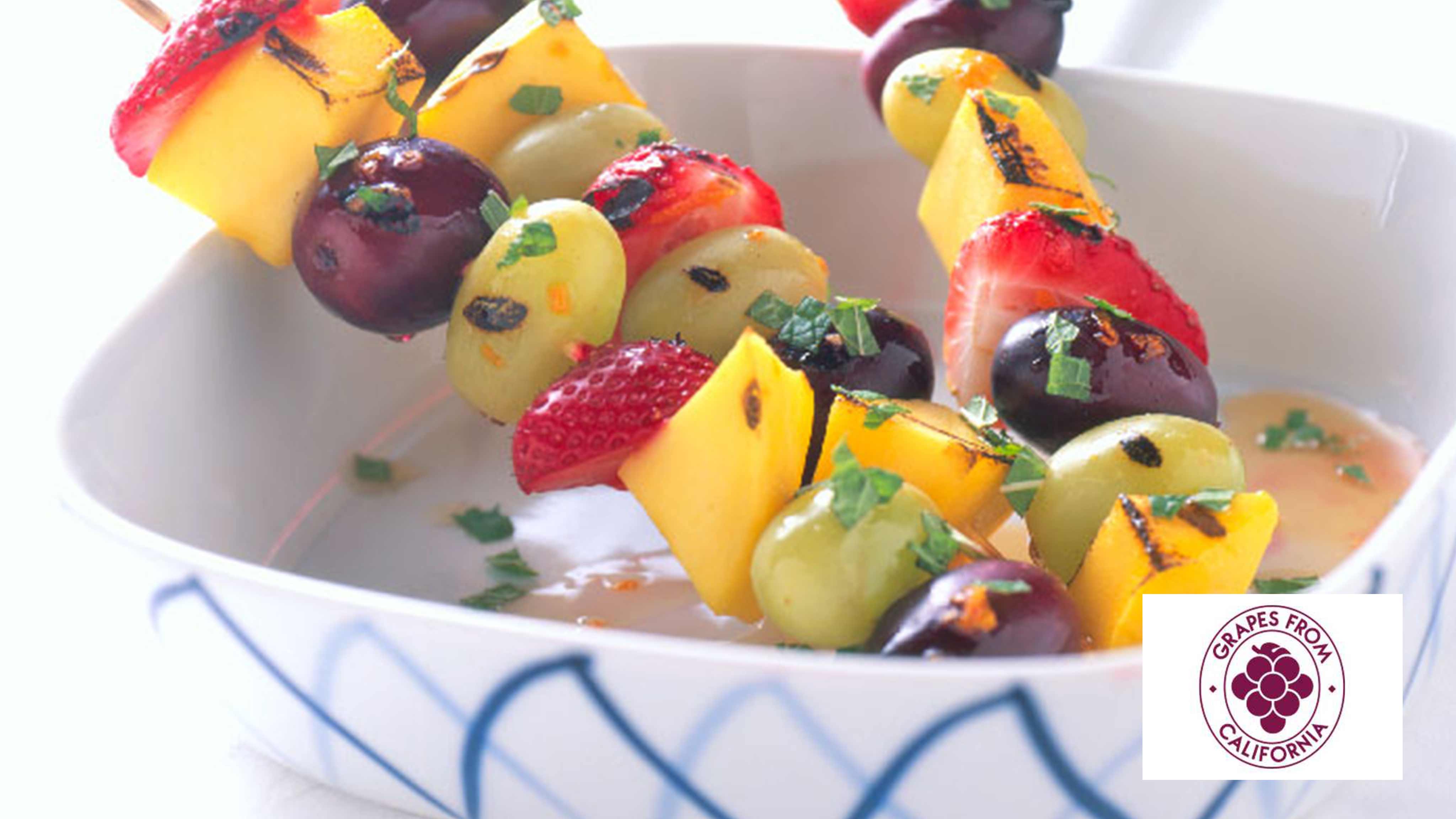 Image for Recipe Grilled Grape Strawberry Mango Skewers with Honey Orange Glaze