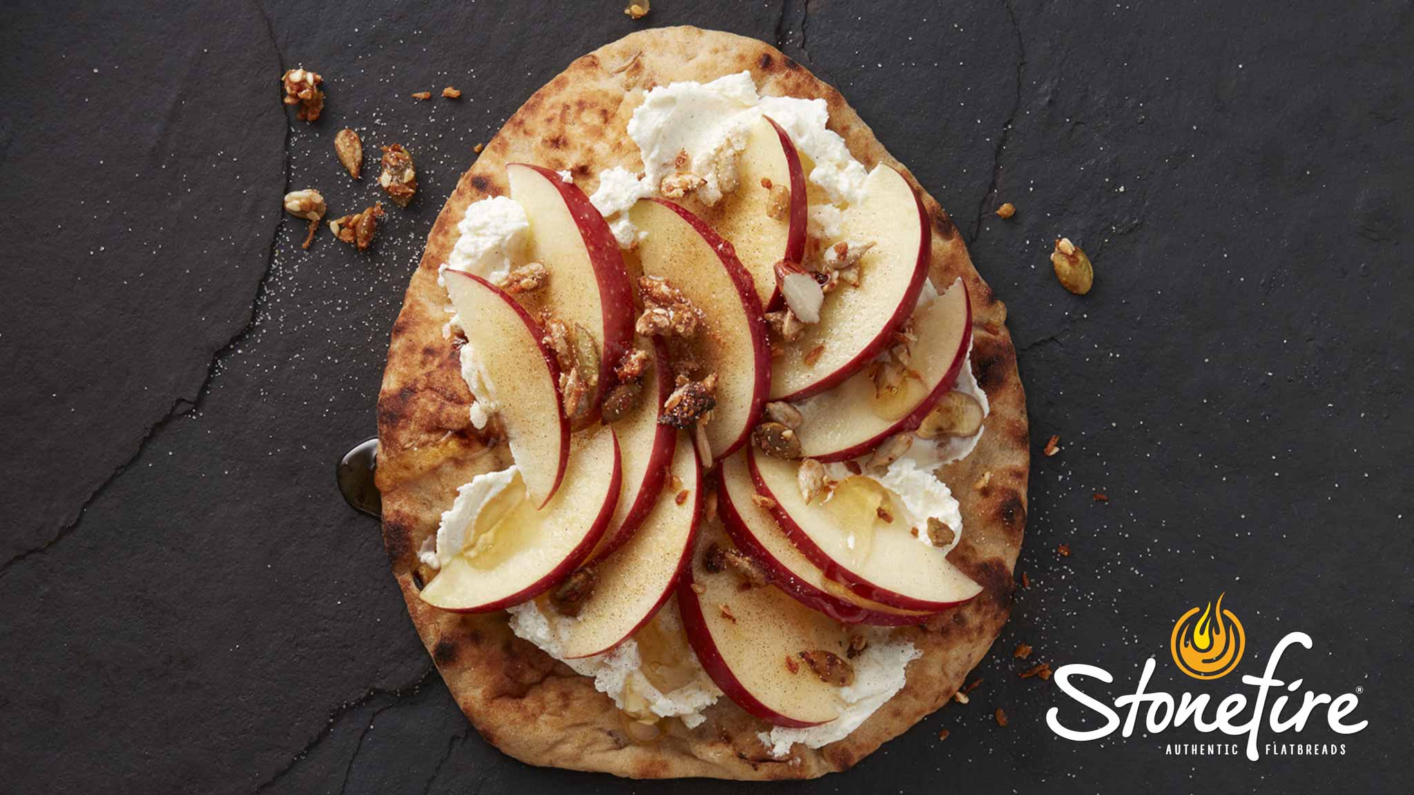 Image for Recipe Stonefire Mini Naan Apple and Cream Cheese Toast