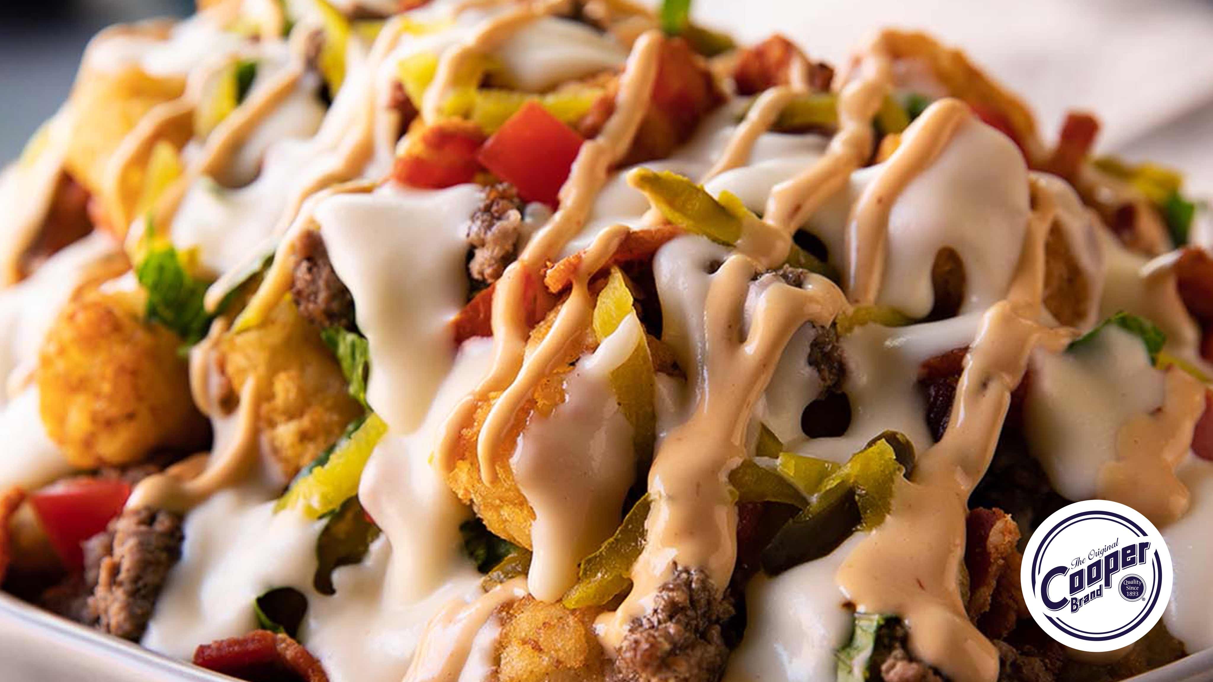 Image for Recipe Cooper Sharp Bacon Cheeseburger Totchos (Tater Tots)