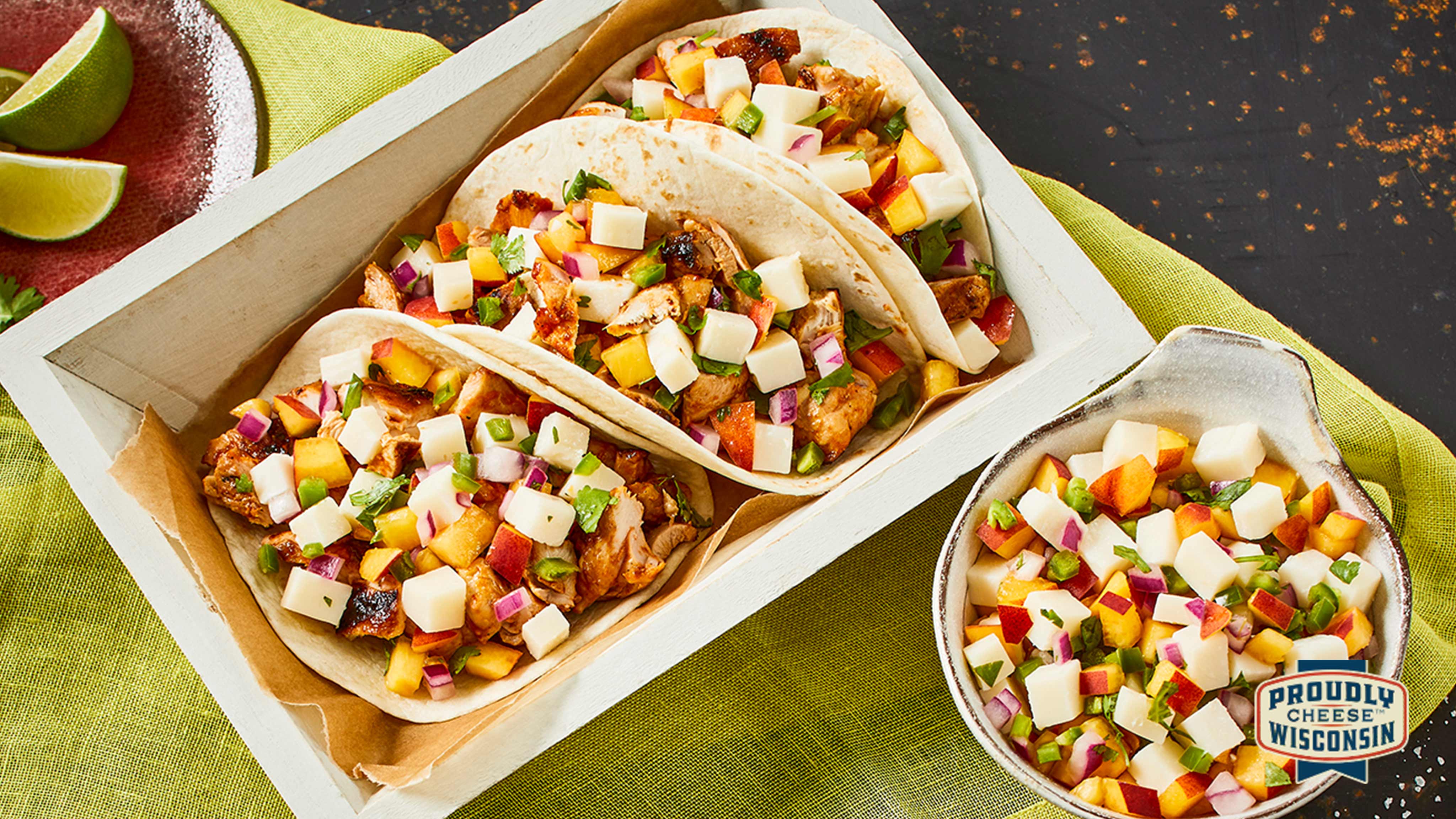 Image for Recipe Barbecue Chicken Tacos with Peach Gouda Salsa