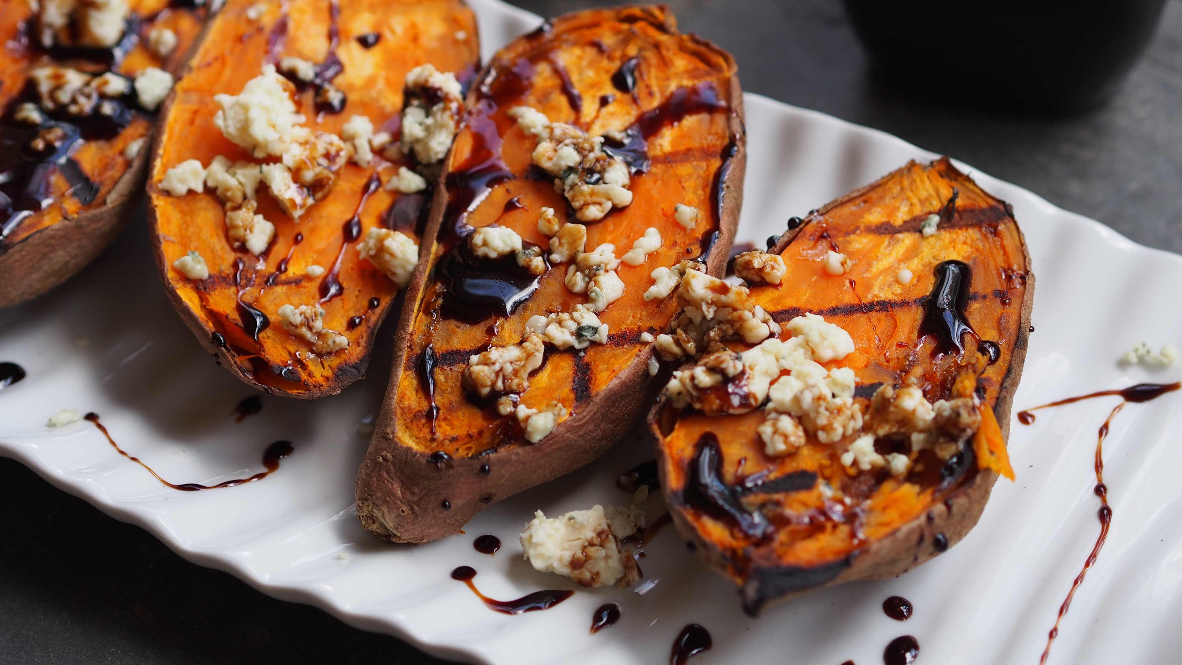 Image for Recipe Black and Blue Grilled Sweet Potatoes